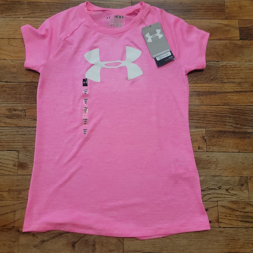New Under Armour Kids Bright Pink Short Sleeve Tee Sz Medium Youth  Dry-fit